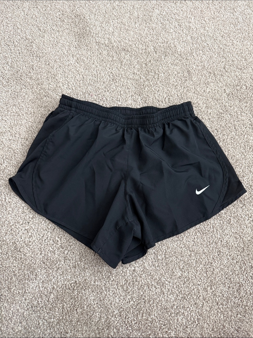 Nike Girls Black Athletic Running Shorts with White Swoosh